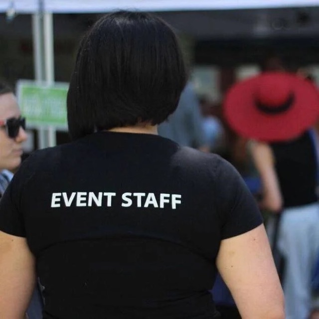 Working an event, back to camera